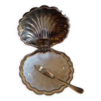Silver-plated shell butter dish