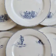 6 antique flat plates Creil and Montereau Téniers service