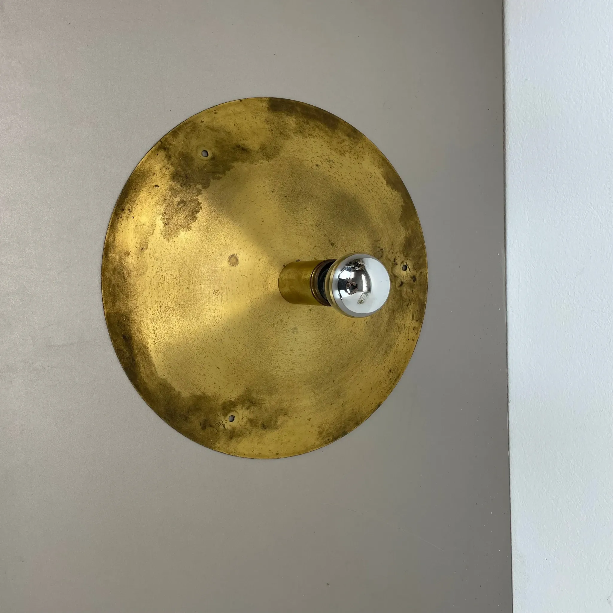 Wall-Ceiling Lamp made of Unique Brass in the Style of Gino Sarfatti, Flush Mount Lighting Italy 1950s