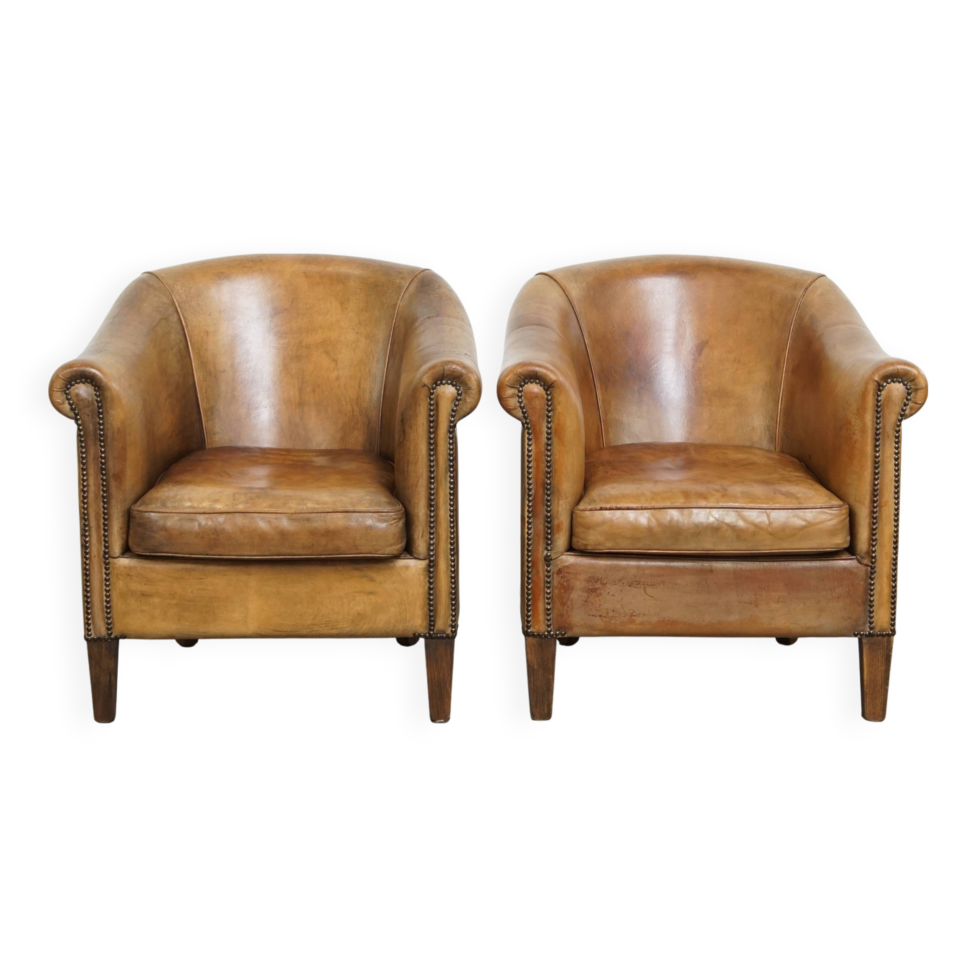 Set of 2 Sheepskin Leather Club Chairs by Nico van Oorschot
