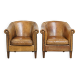 Set of 2 Sheepskin Leather Club Chairs by Nico van Oorschot