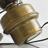 Vintage brass lamp with white opaline glass shade.