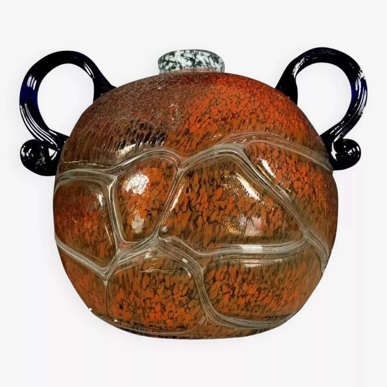 Blown glass ball vase with two handles in glass paste, Art Deco period