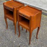 2 Louis XV bedside tables made of curved solid wood with drawers.