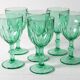 Set of 6 Vintage Green Wine Glasses / Stem Flutes / Crisal / Portugal 2000s