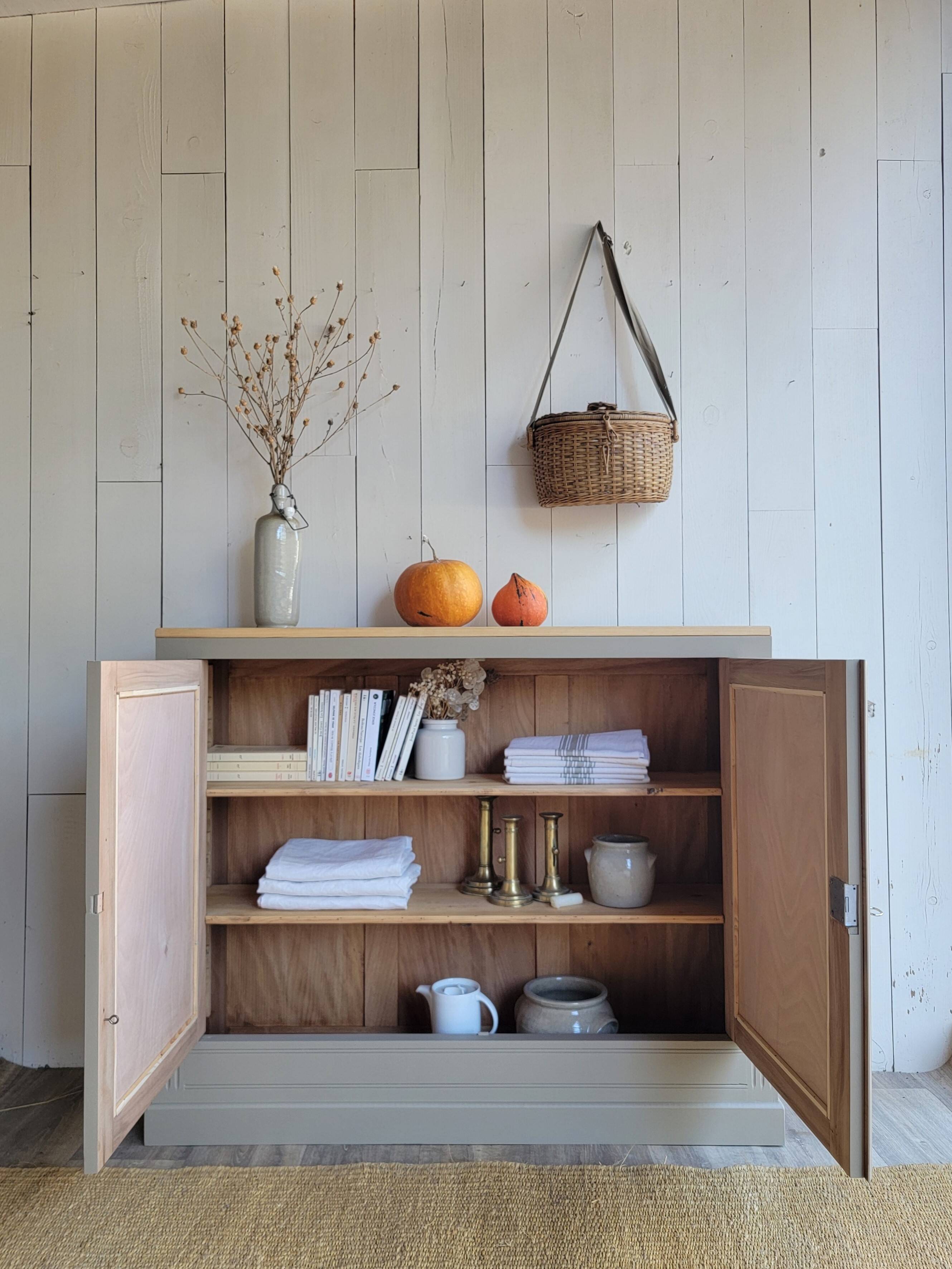 renovated wooden sideboard in brown