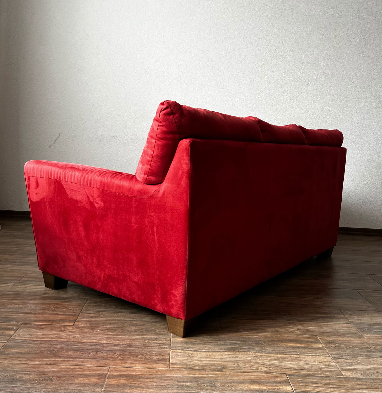 Vintage 3 Seat Red Velour Sofa, Ikea 1990s
