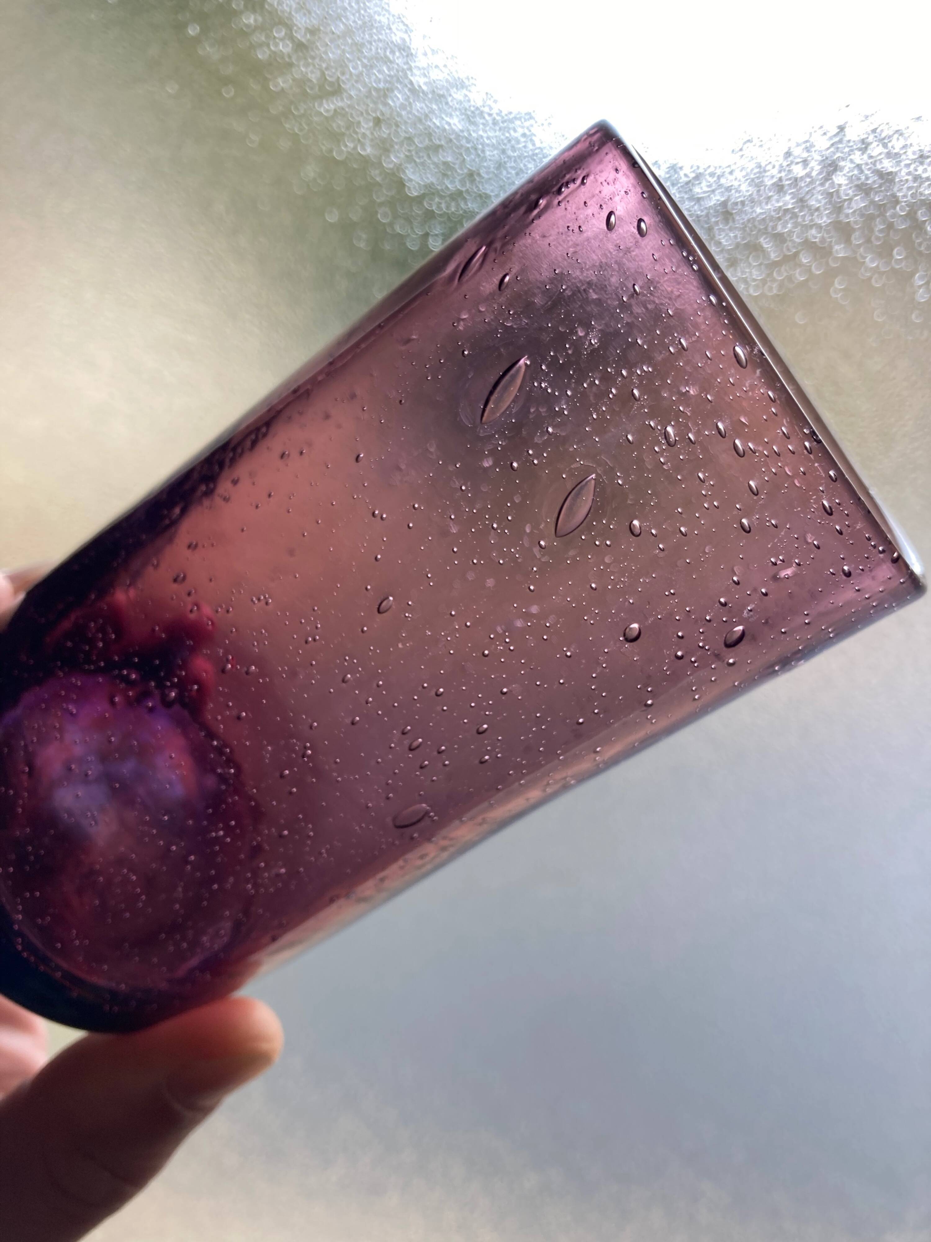 Water glasses, purple bubbled glass, Biot region