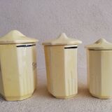 3 vintage spice pots iron earth