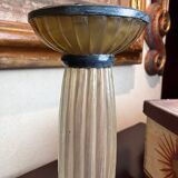 Art Deco Frosted Acrylic and Verdigris Brass Pricket Candleholder