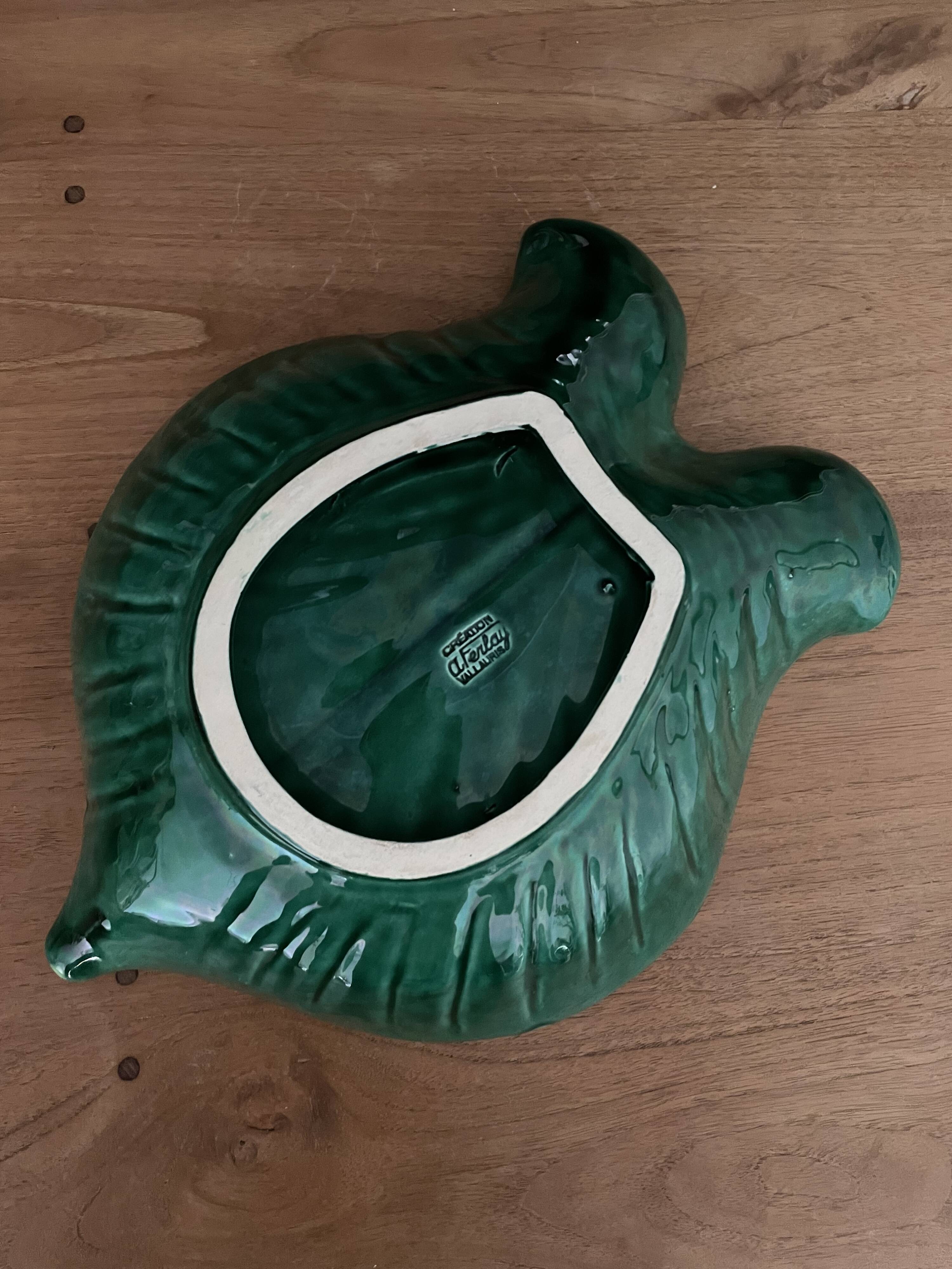 Fruit cup green leaf vallauris signed a.ferlay