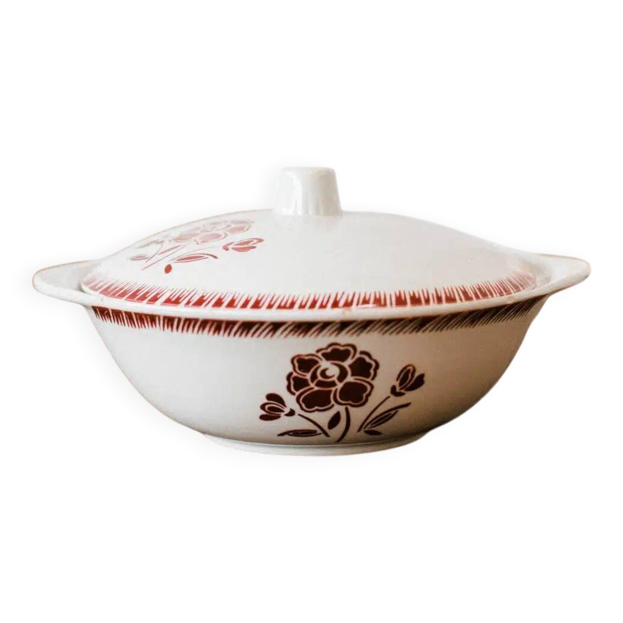 Burgundy floral soup tureen "Cedar"