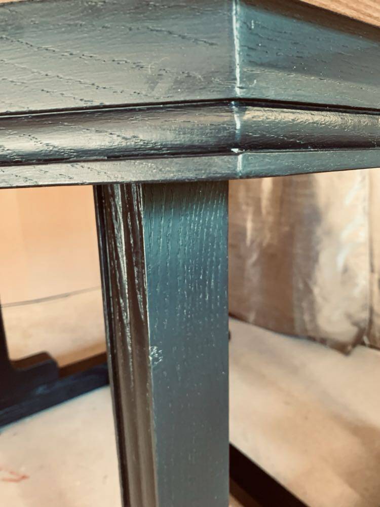 Art Deco dining table with raw wood top