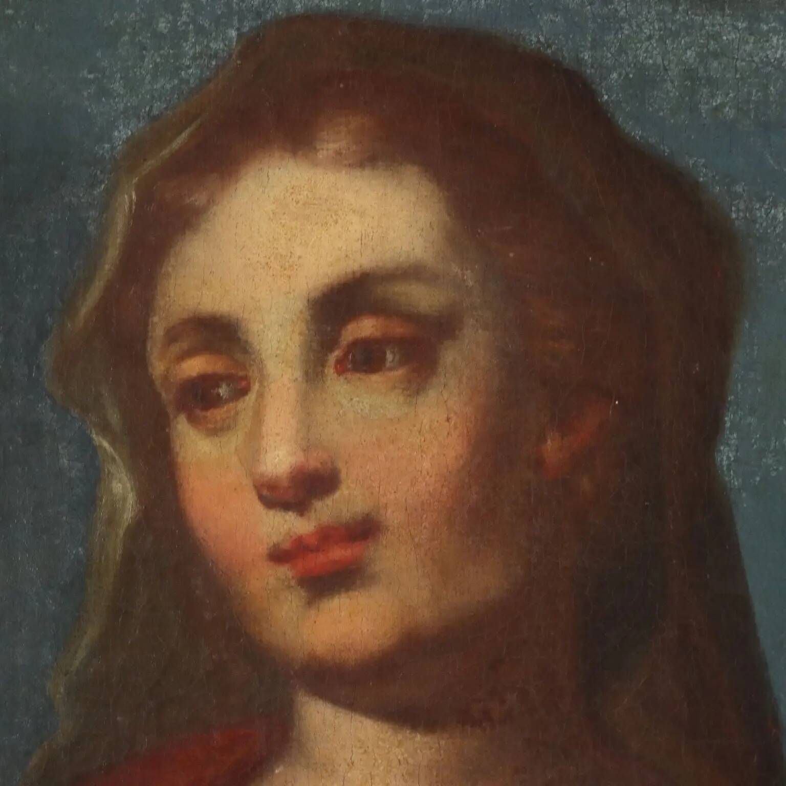 Ancient painting with a religious subject, oil on canvas, 17th century.