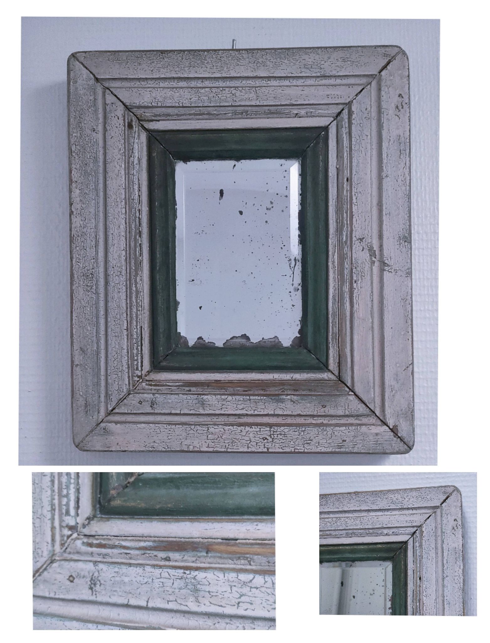 Miroir biseauté bois patiné début xxème