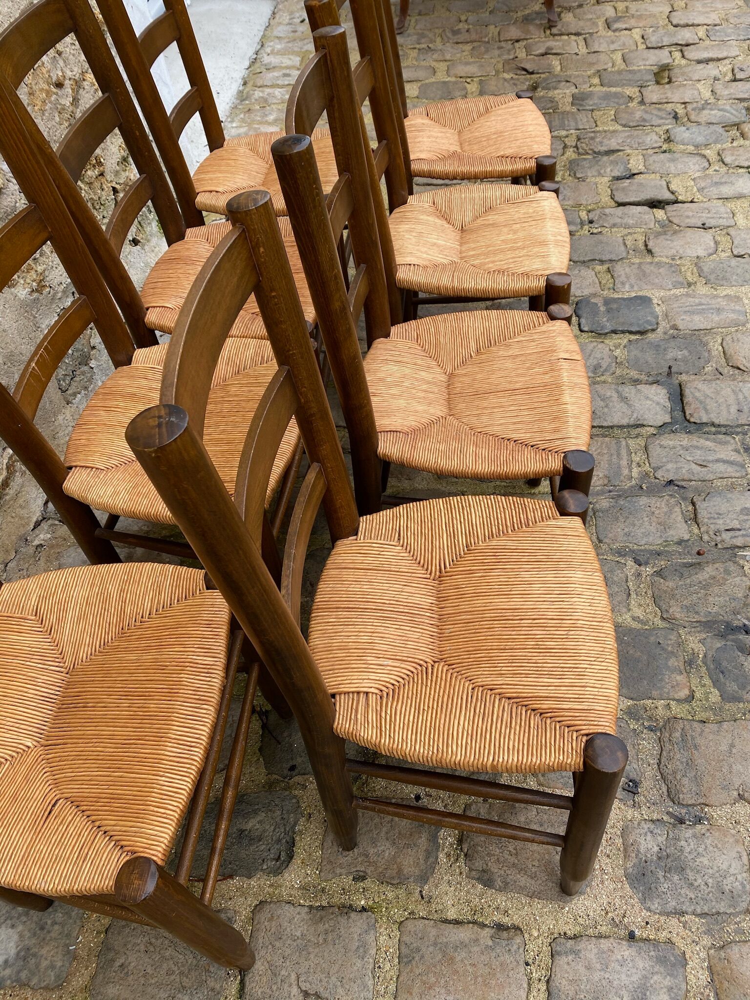 Series of eight mulched chairs