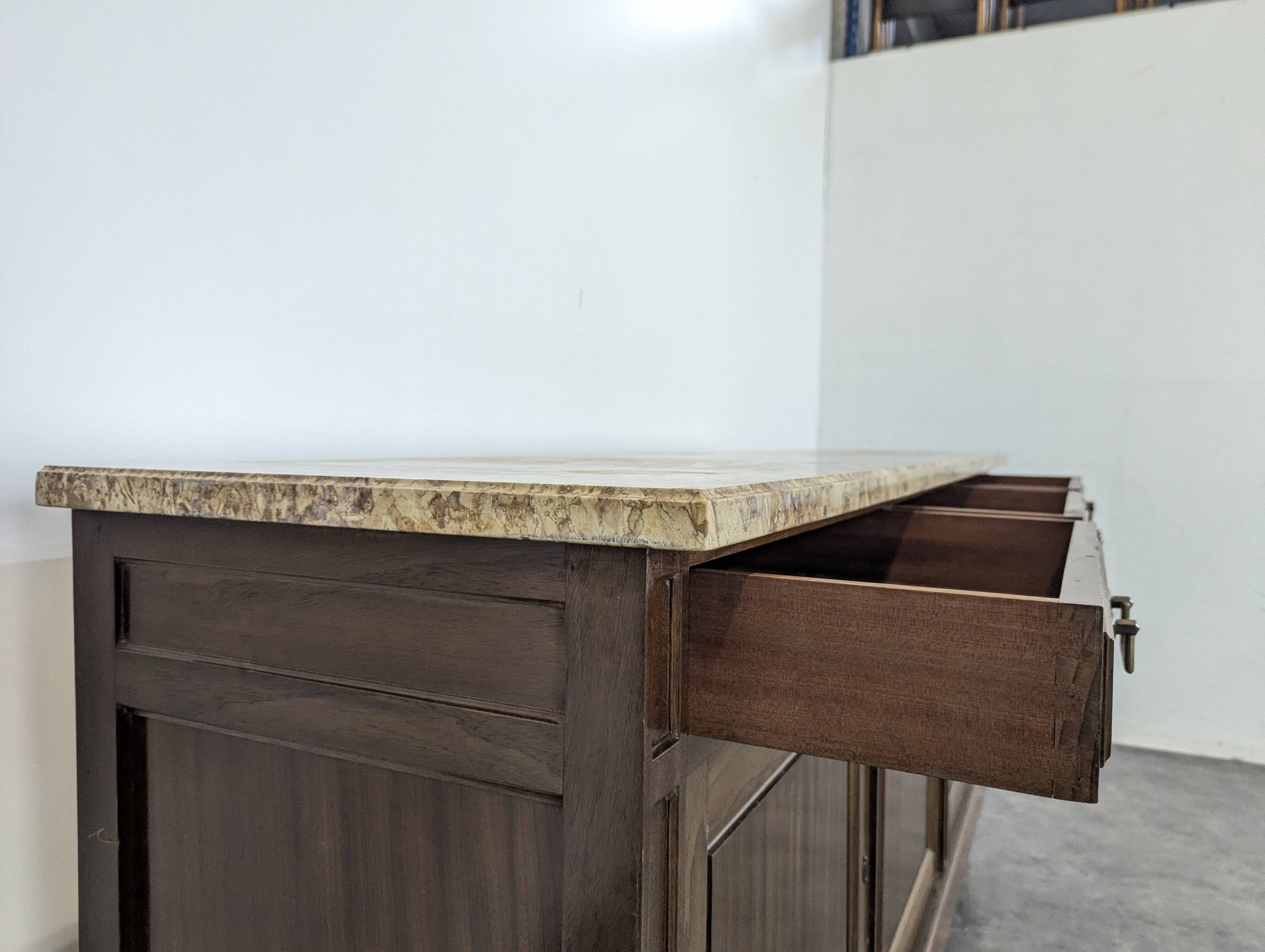 Mahogany and breccia marble sideboard
