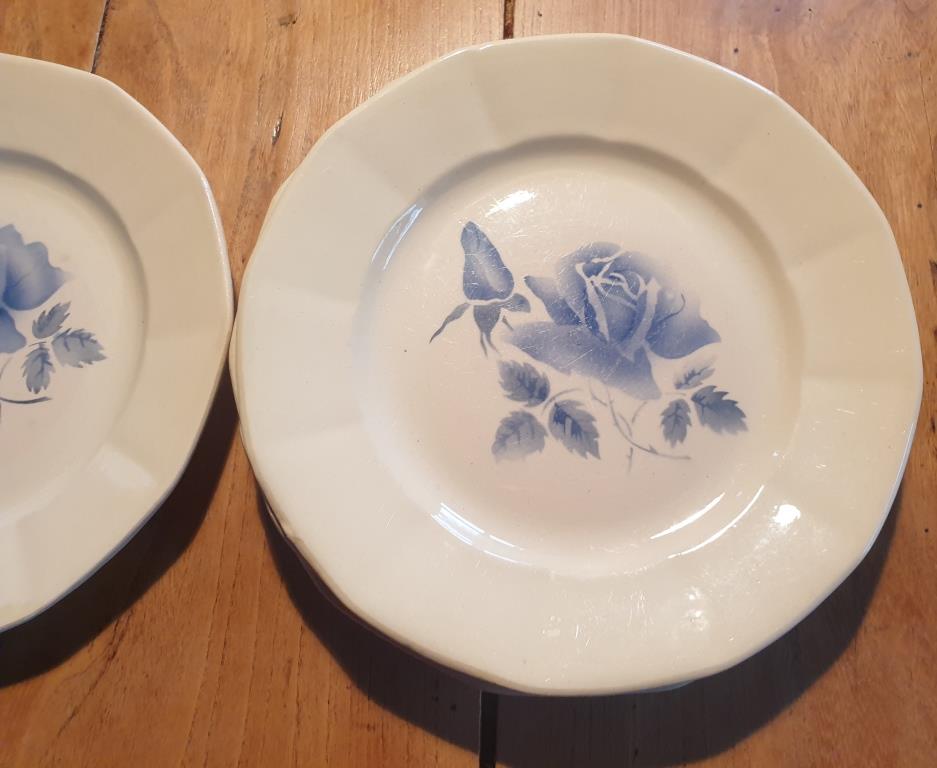 Set 4 flat plates Digoin blue flower