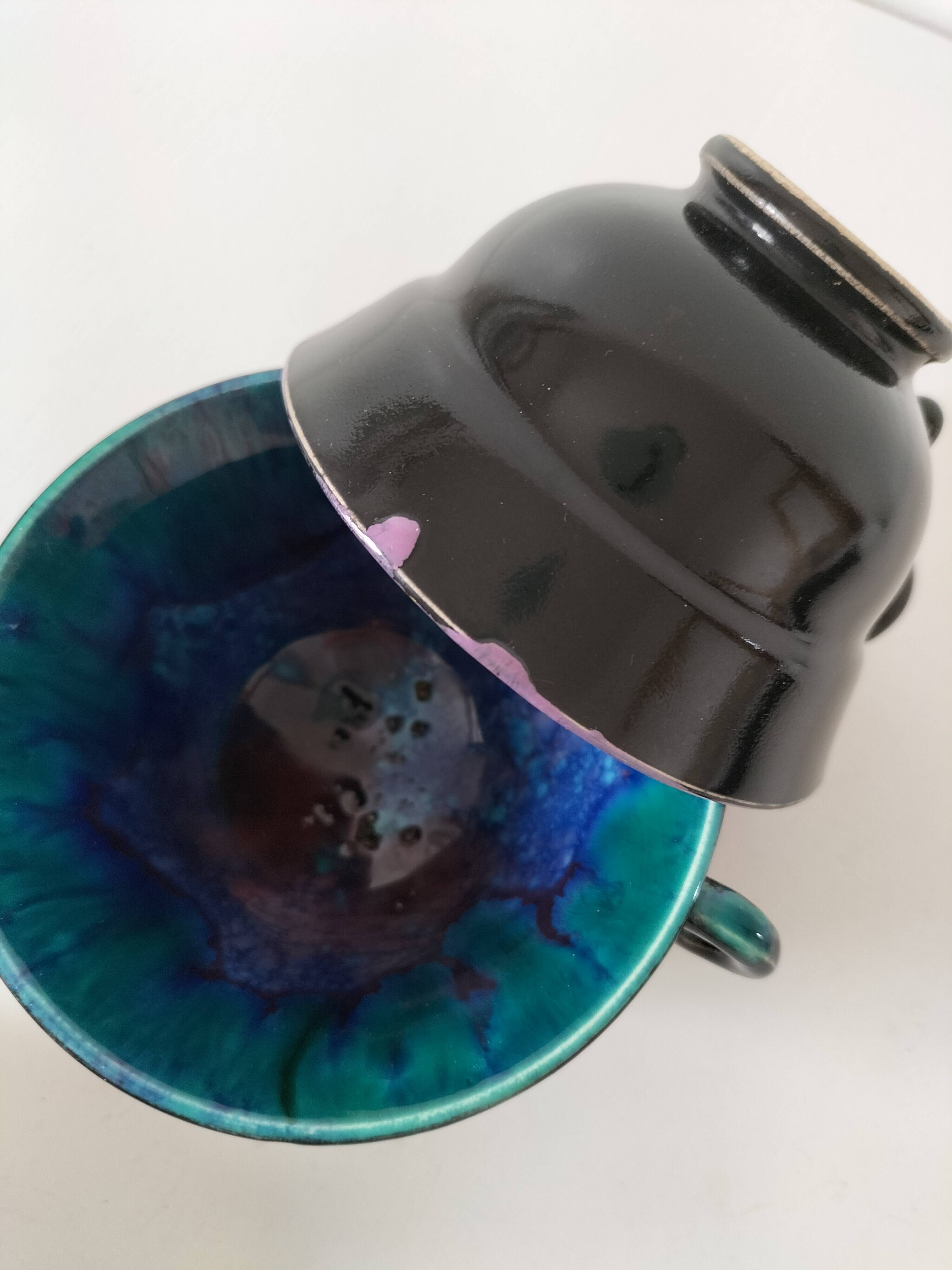 5 tasses Gaubier Morvan grès émaillé flammé multicolore