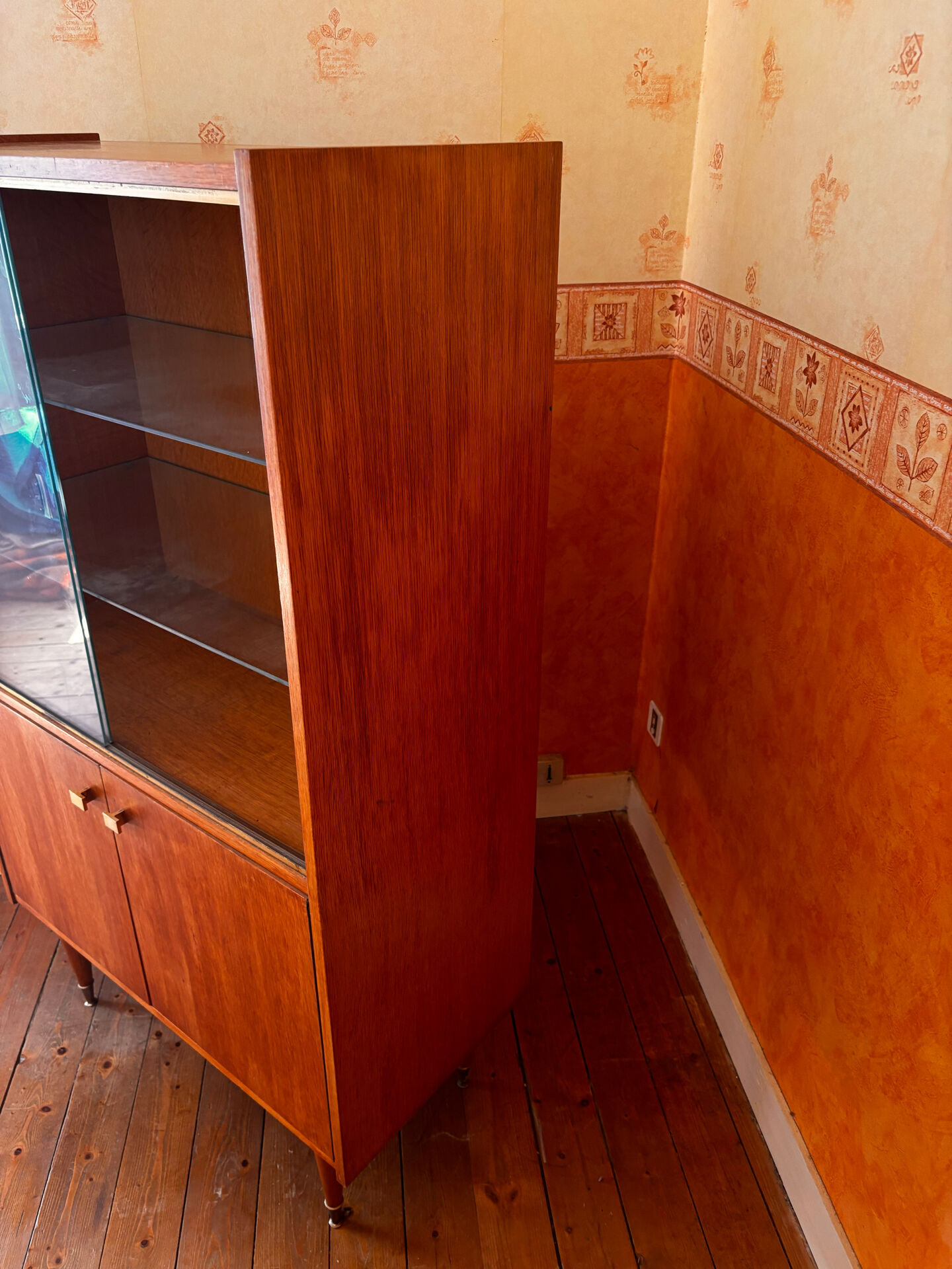 Vintage wooden display cabinet from the 60s-70s – Sliding glass doors