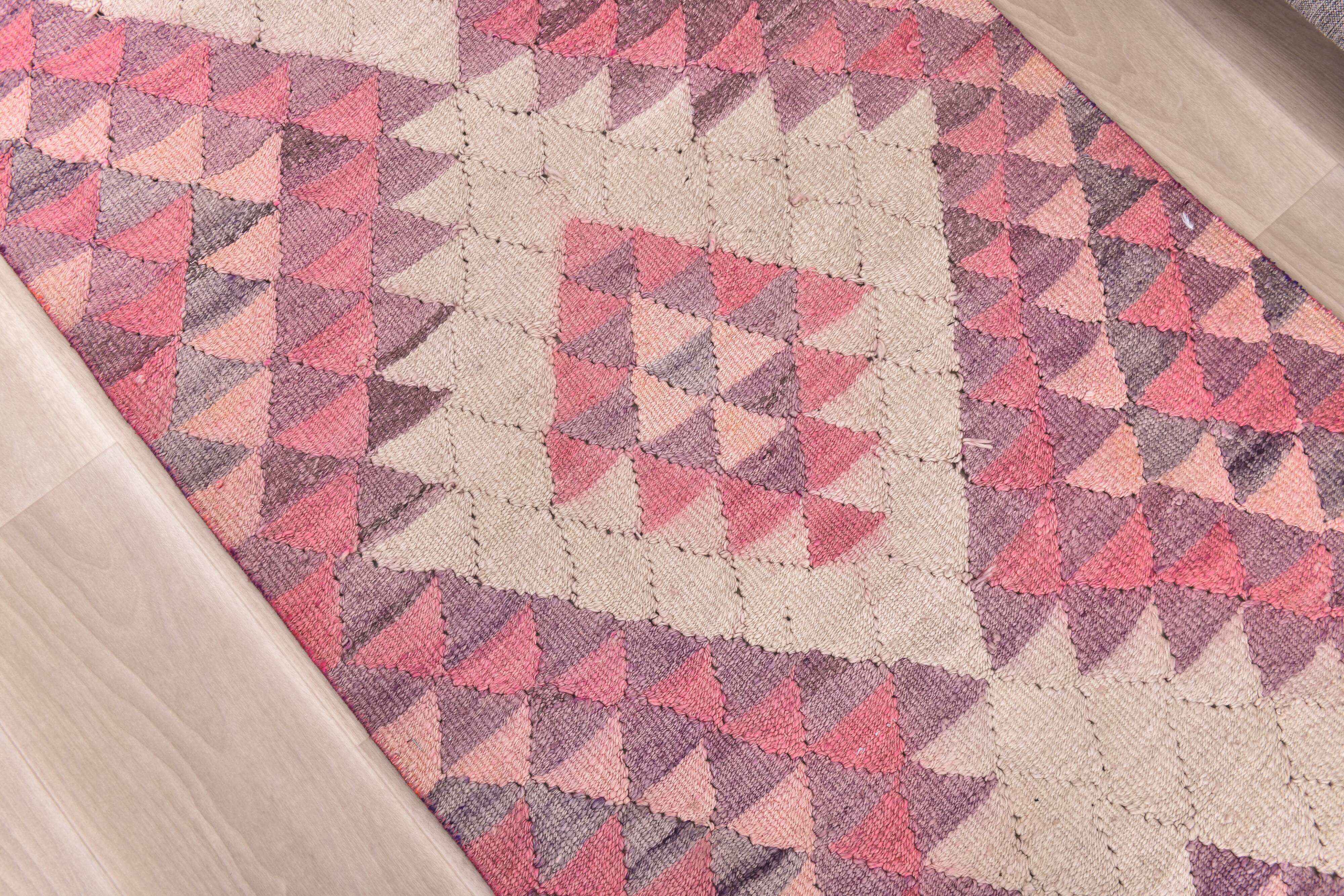 3x12 Pink & Beige Kilim Runner Rug 84x347Cm SK 34619