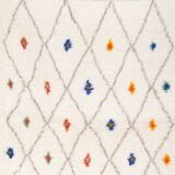 Tapis berbere beni ourain ecru à losanges et points colores 152 x 110 cm