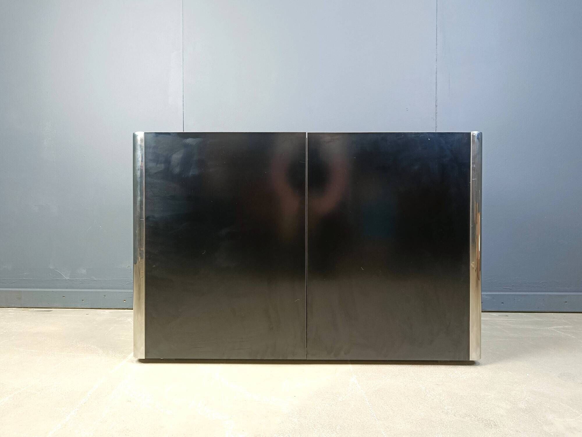 Cabinet in Black Laminate and chrome by Mario Sabot, 1980s