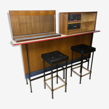 Vintage teak and formica bar with stool
