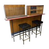 Vintage teak and formica bar with stool