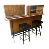 Vintage teak and formica bar with stool