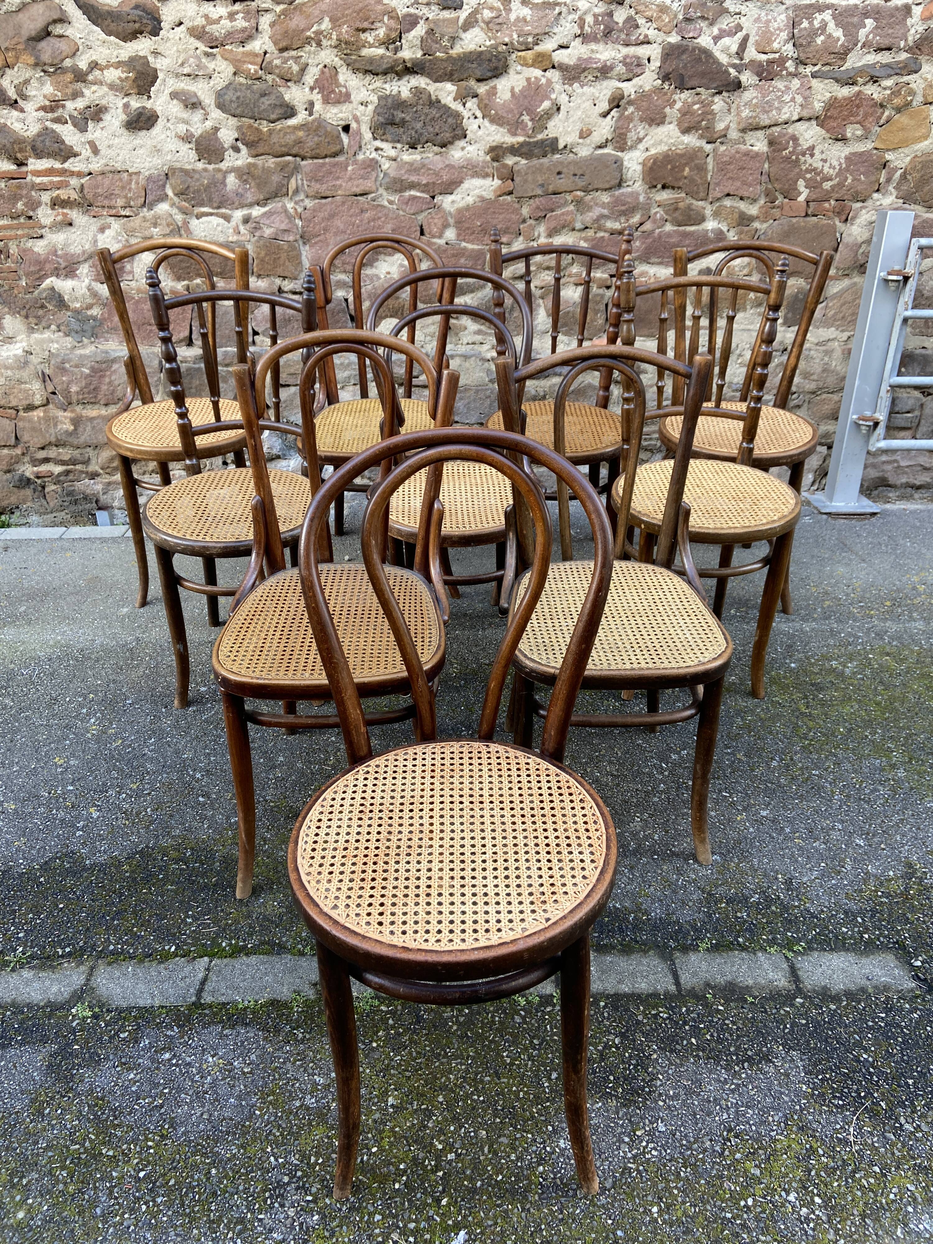 Set of 10 Thonet Fischel restaurant bistro chairs mismatch b
