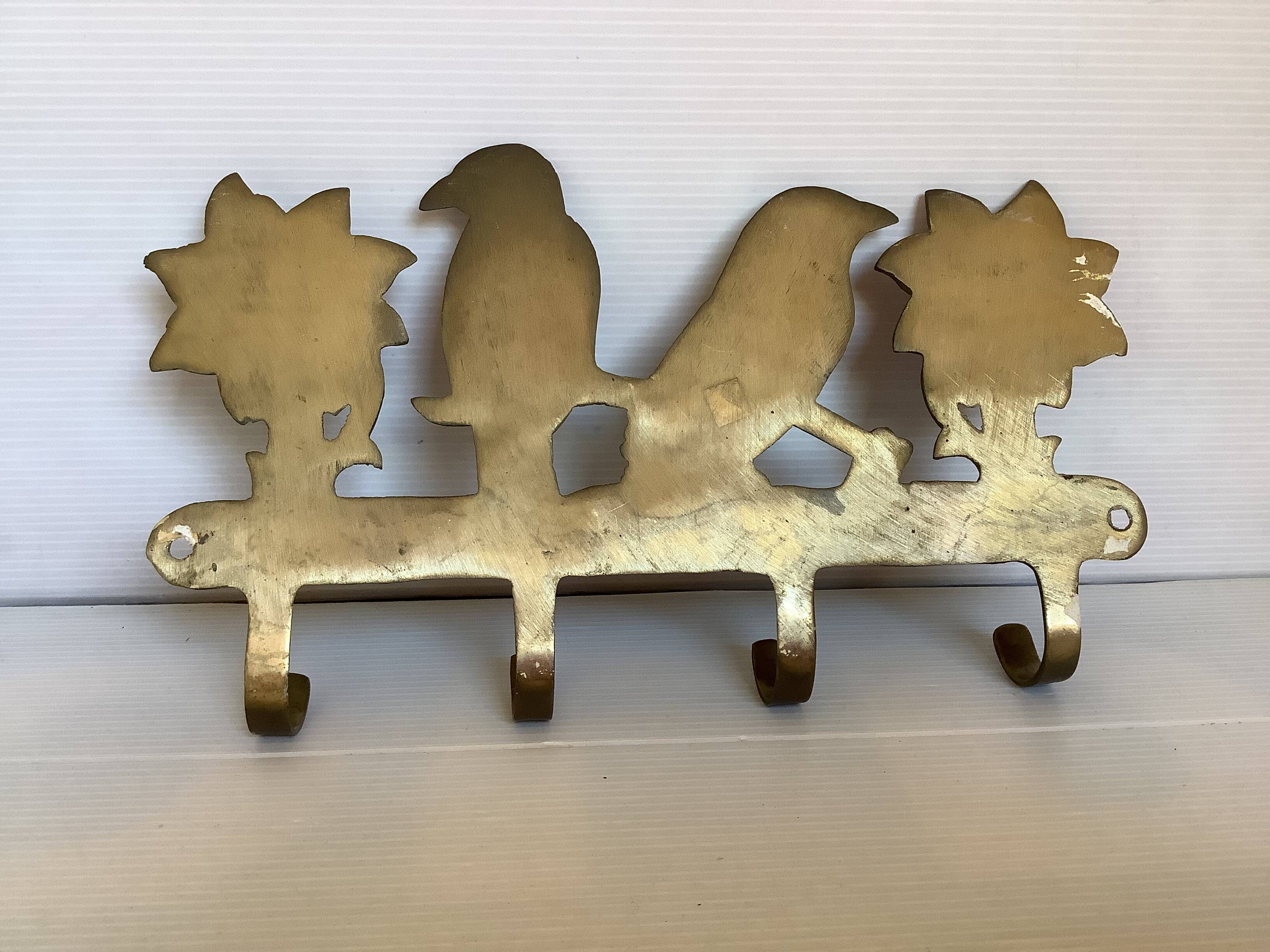 Brass bird and flower coat rack