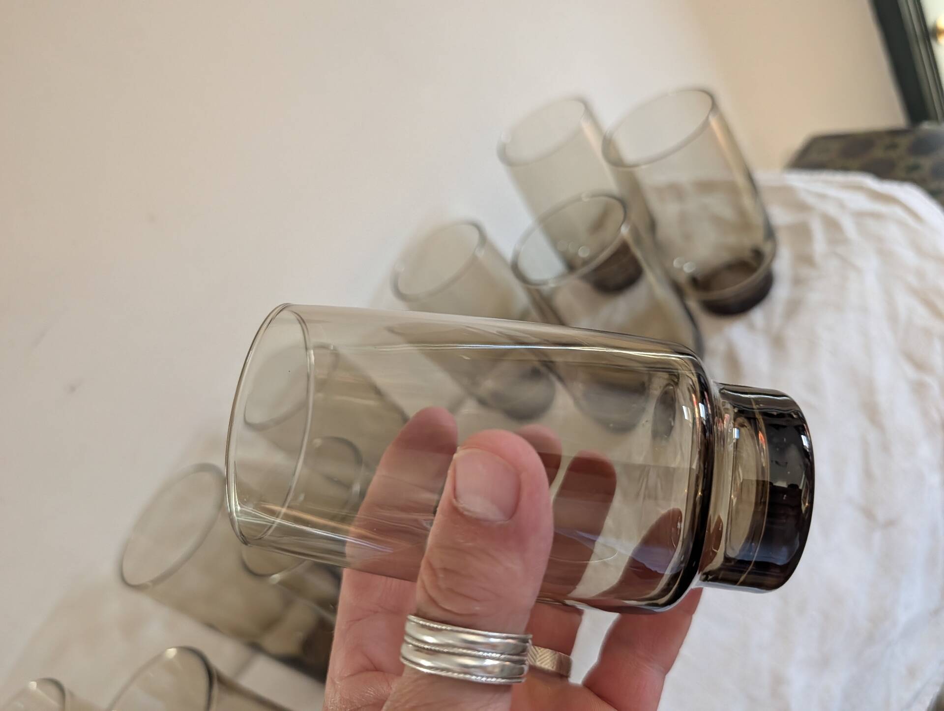 12 long drink glasses in smoked glass – 1970s
