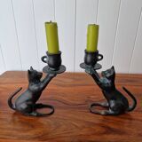 2 bronze cat candlesticks