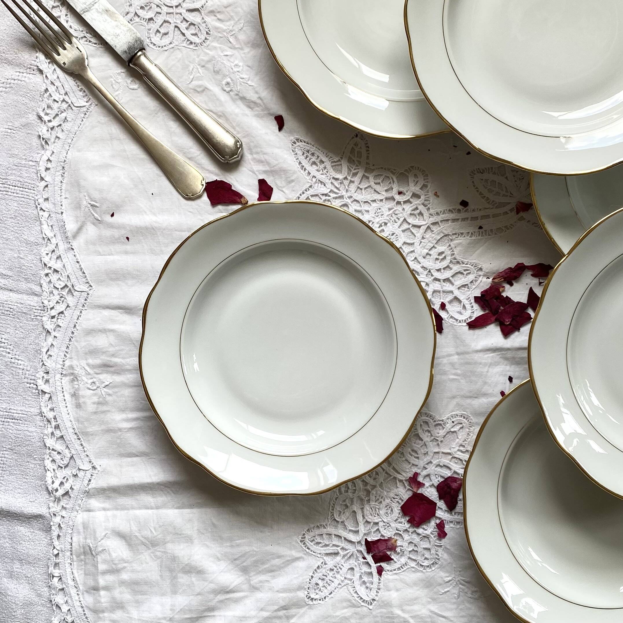 6 deep plates white porcelain with gold decoration Sologne Lamotte