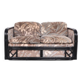 Sofa vintage en bambou 2 places avec tissu en velours floral, années 1970.