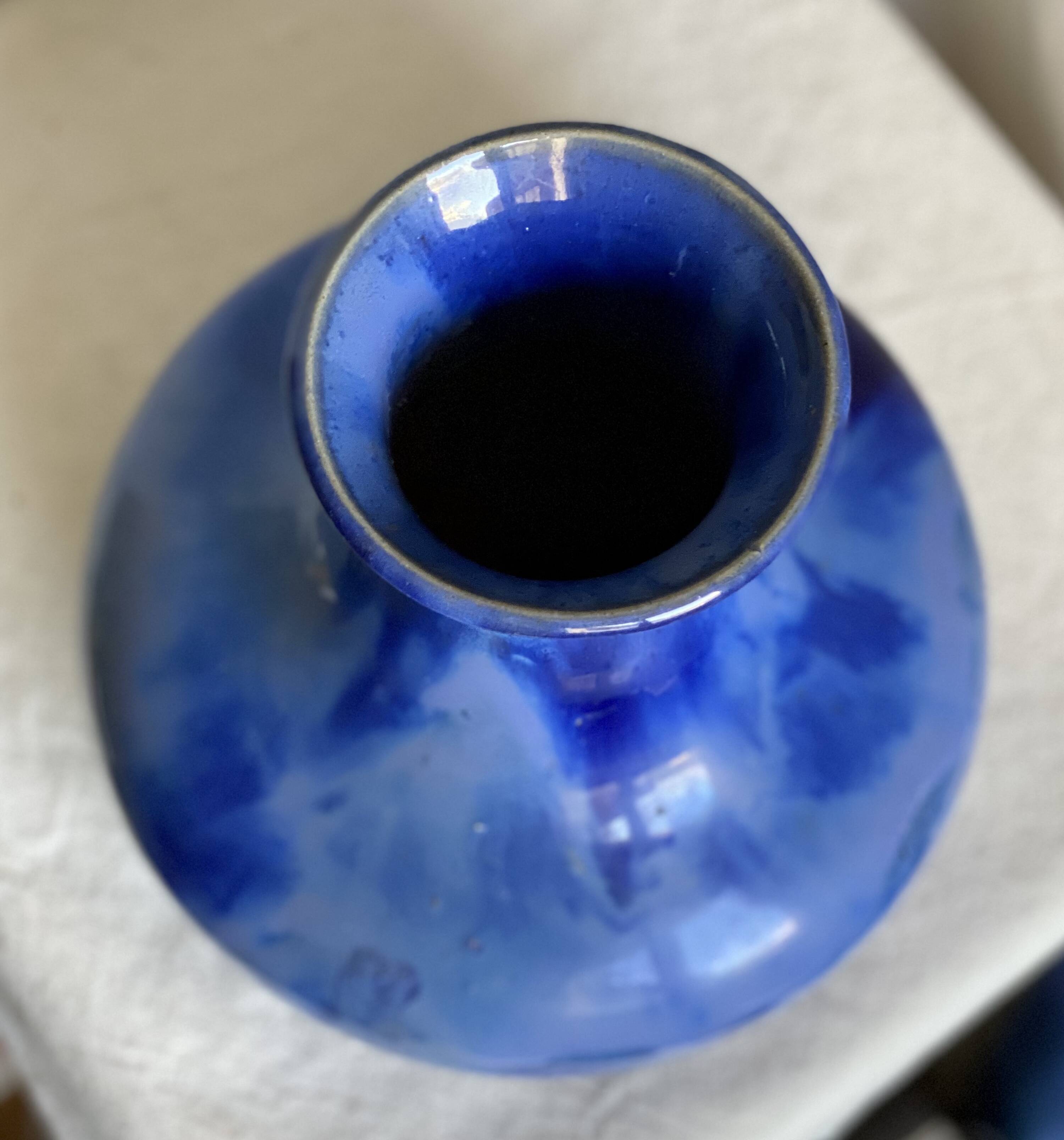 Grand vase Grés flammé bleu vintage 1930