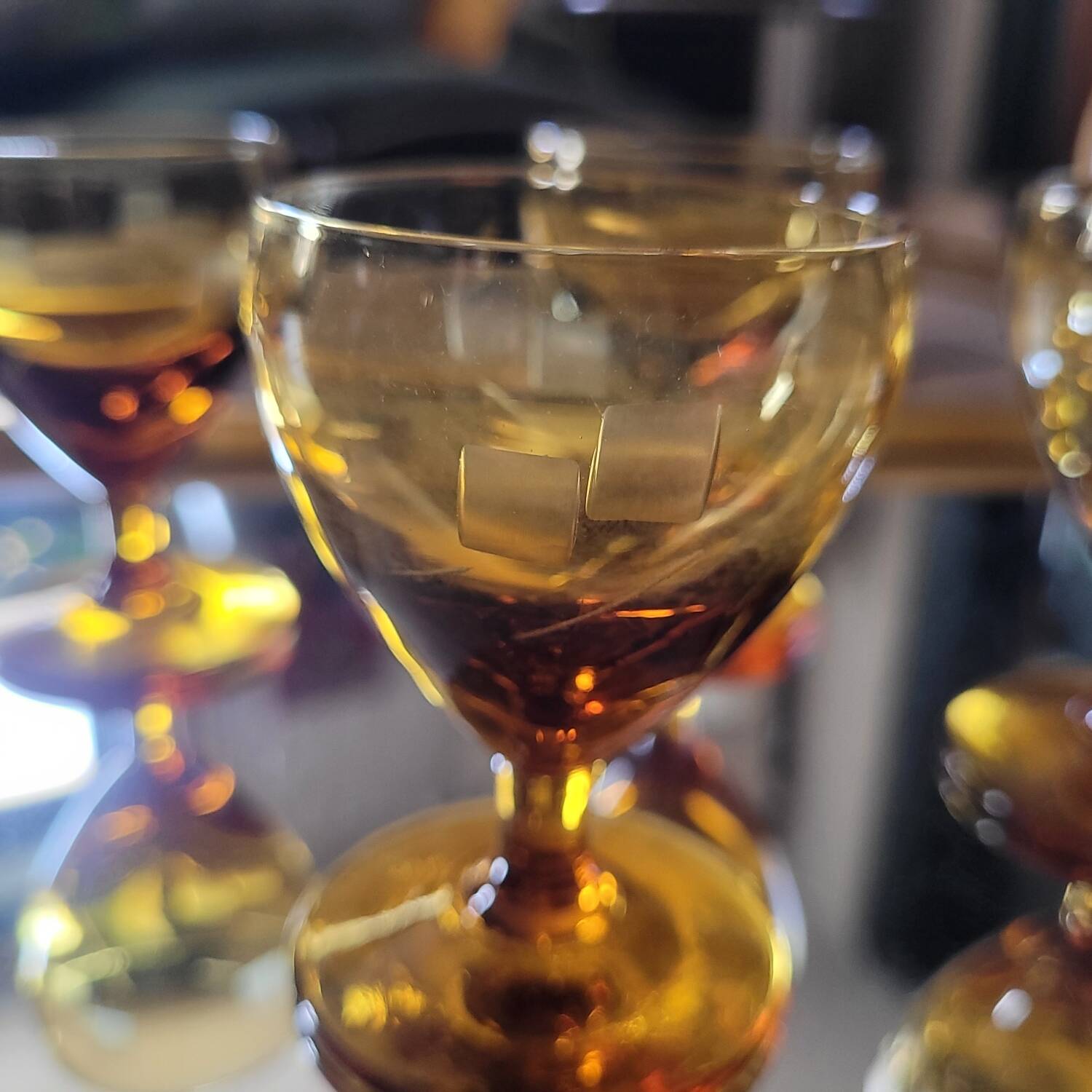 5 amber stemmed glasses – 1960s
