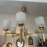Lustre en laiton et verre 1970