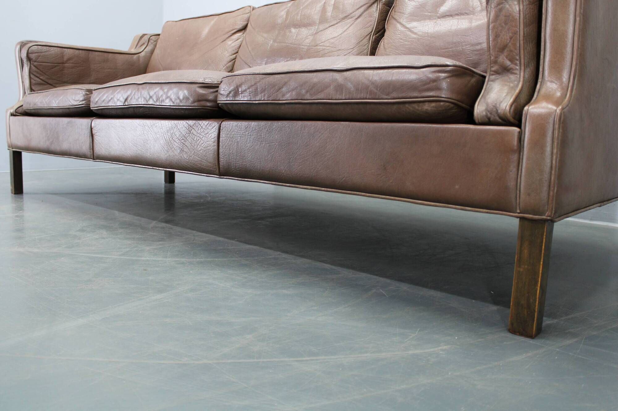 Danish mid-century three-seat brown leather sofa, 1970s