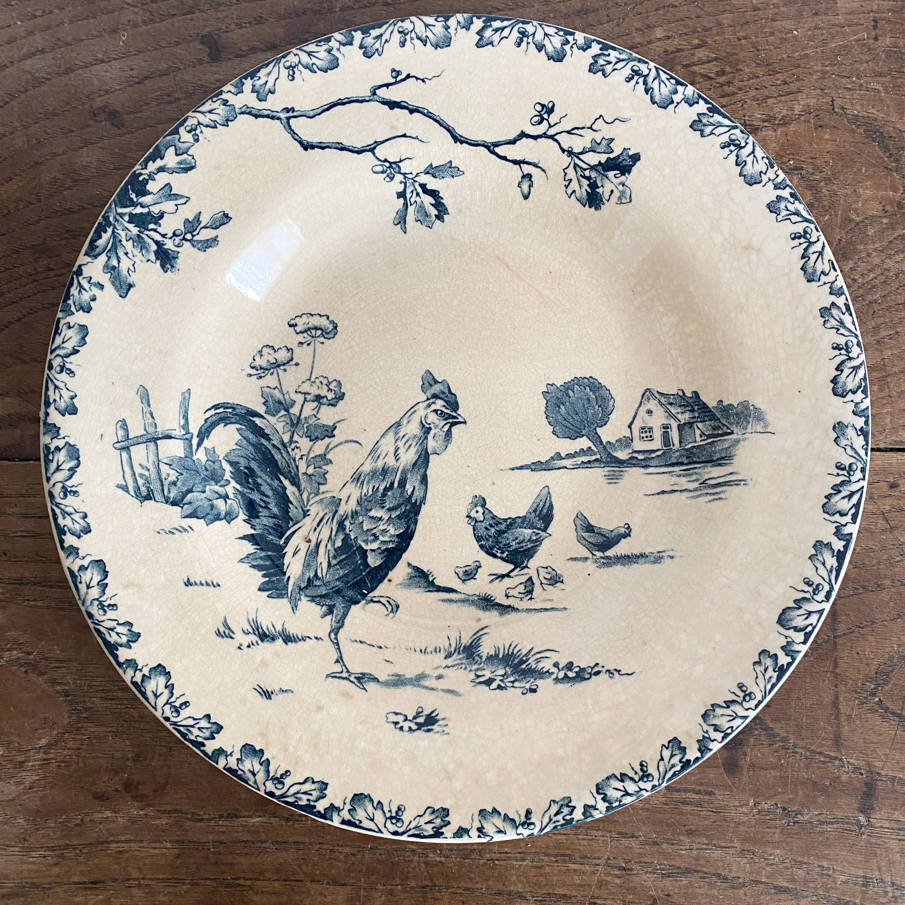Gien ironstone plates, Roosters model