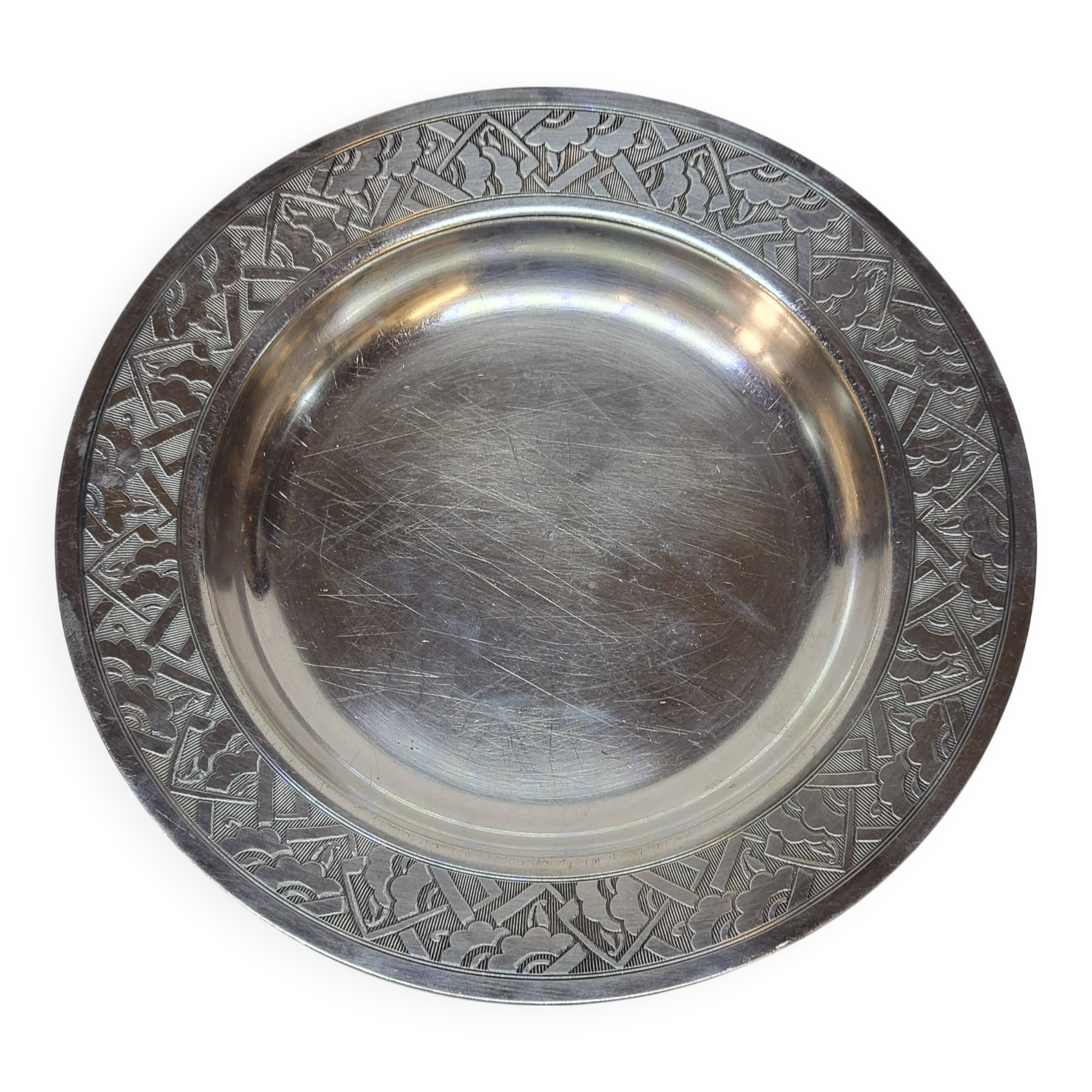 Empty Pocket Bowl Old Art Deco Bouille Plate In Silver Metal