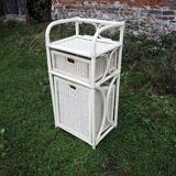 Old White Rattan Linen Cabinet