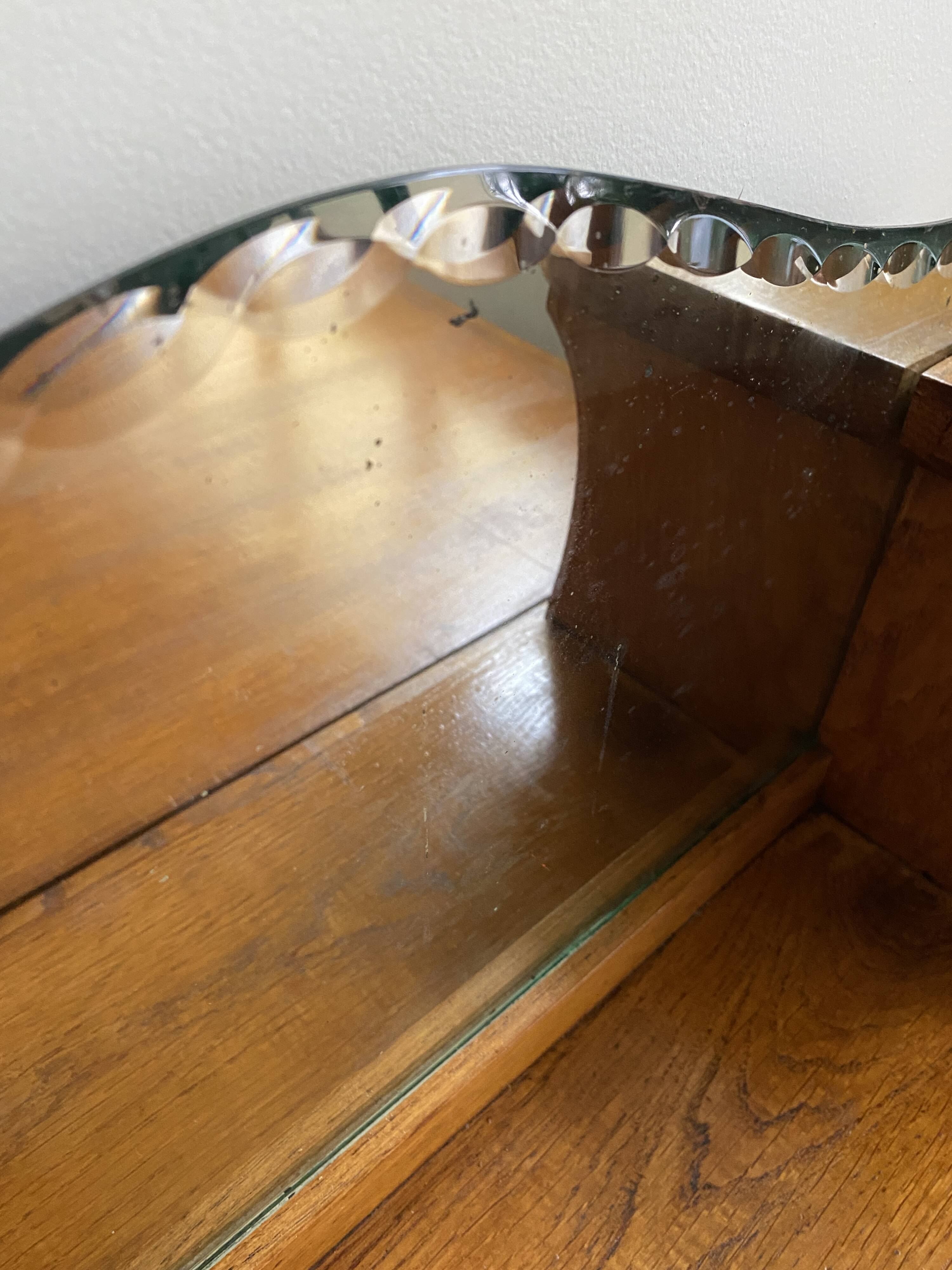 Wooden console table / vintage folding desk with mirror and small drawer
