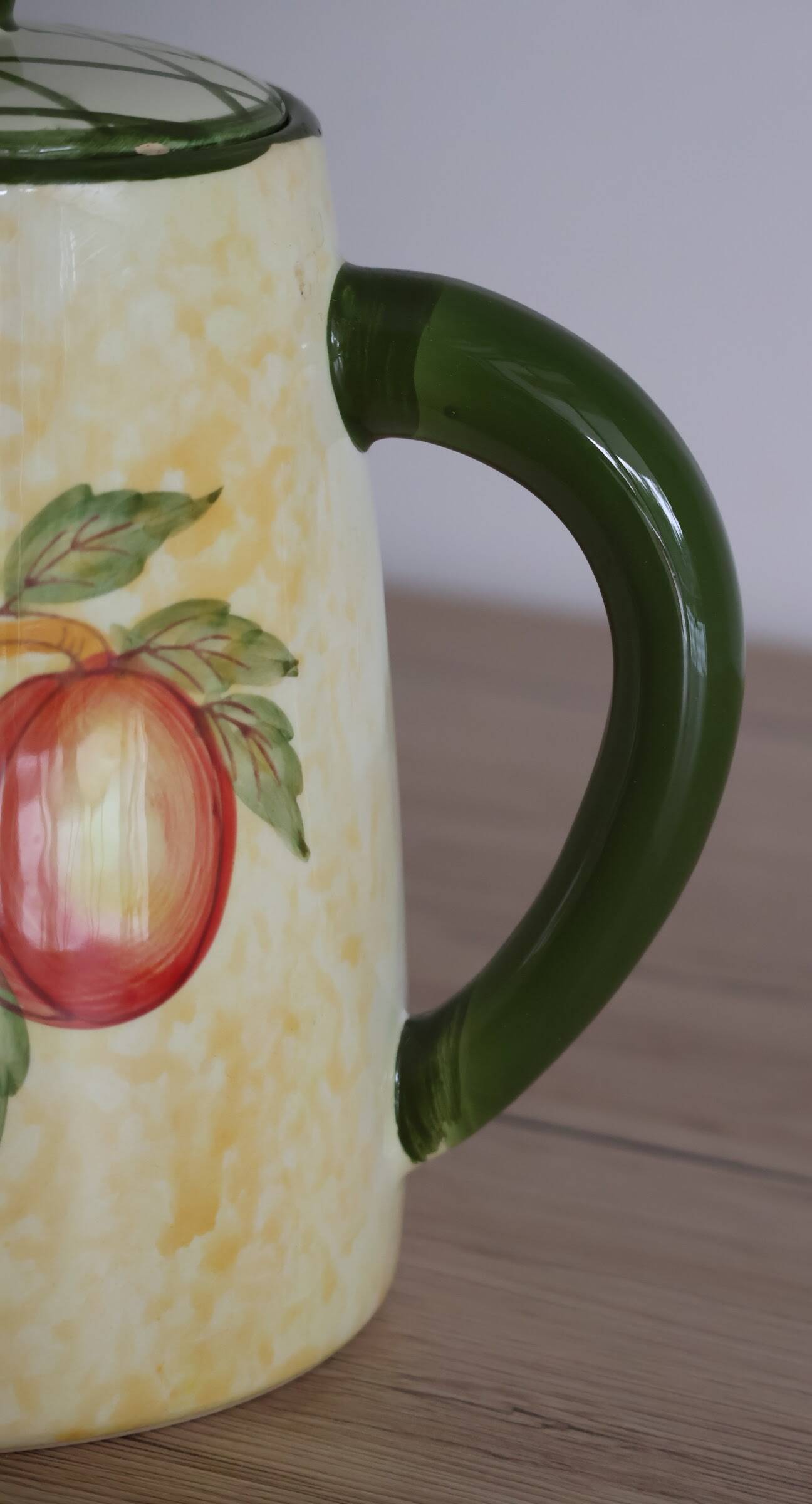 Vintage yellow and green ceramic coffee pot