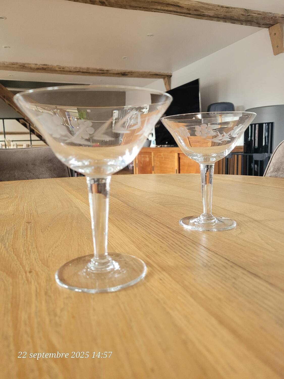 2 crystal champagne glasses