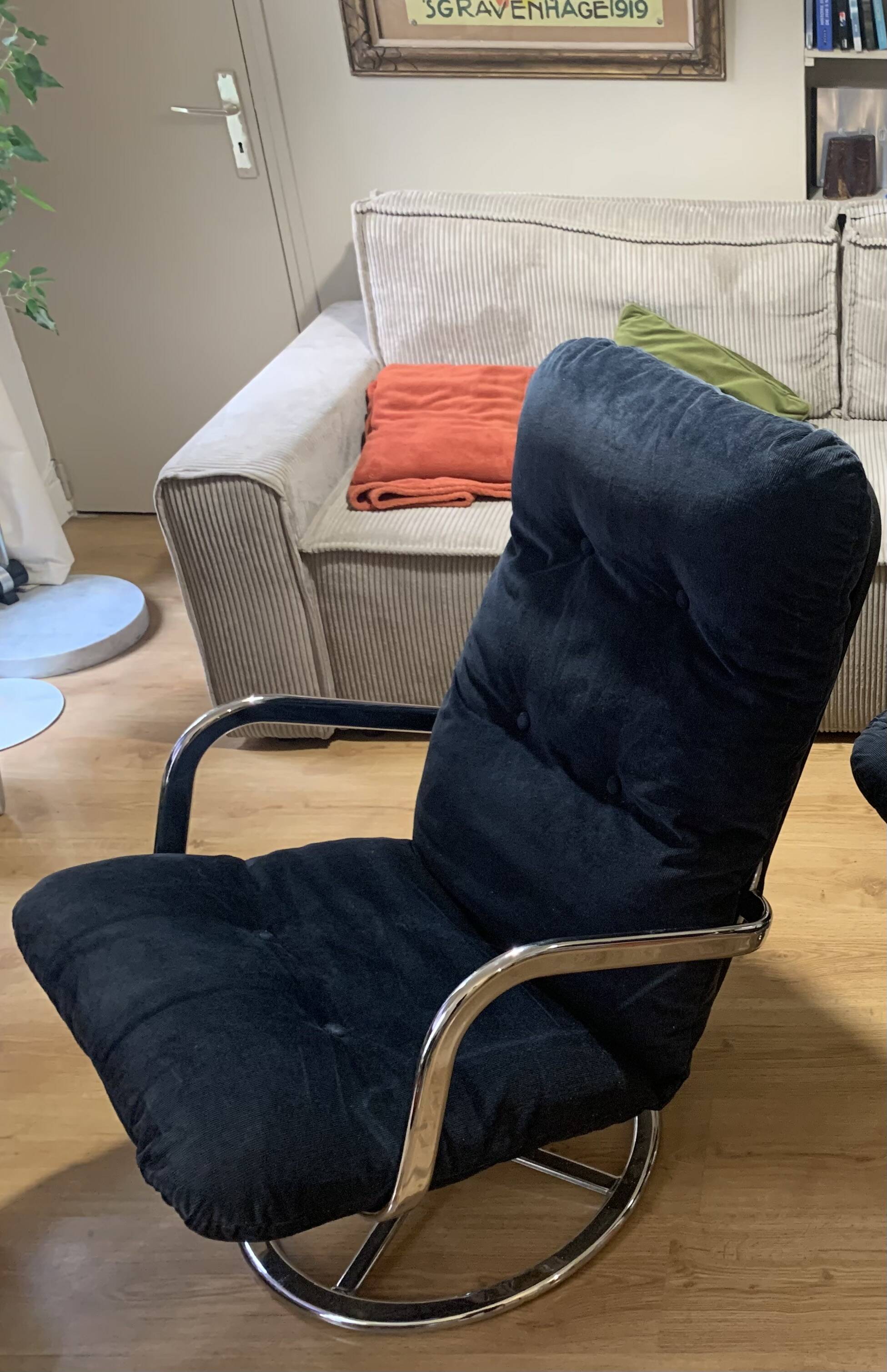 Smedsta model armchair in blue velvet, vintage Ikea