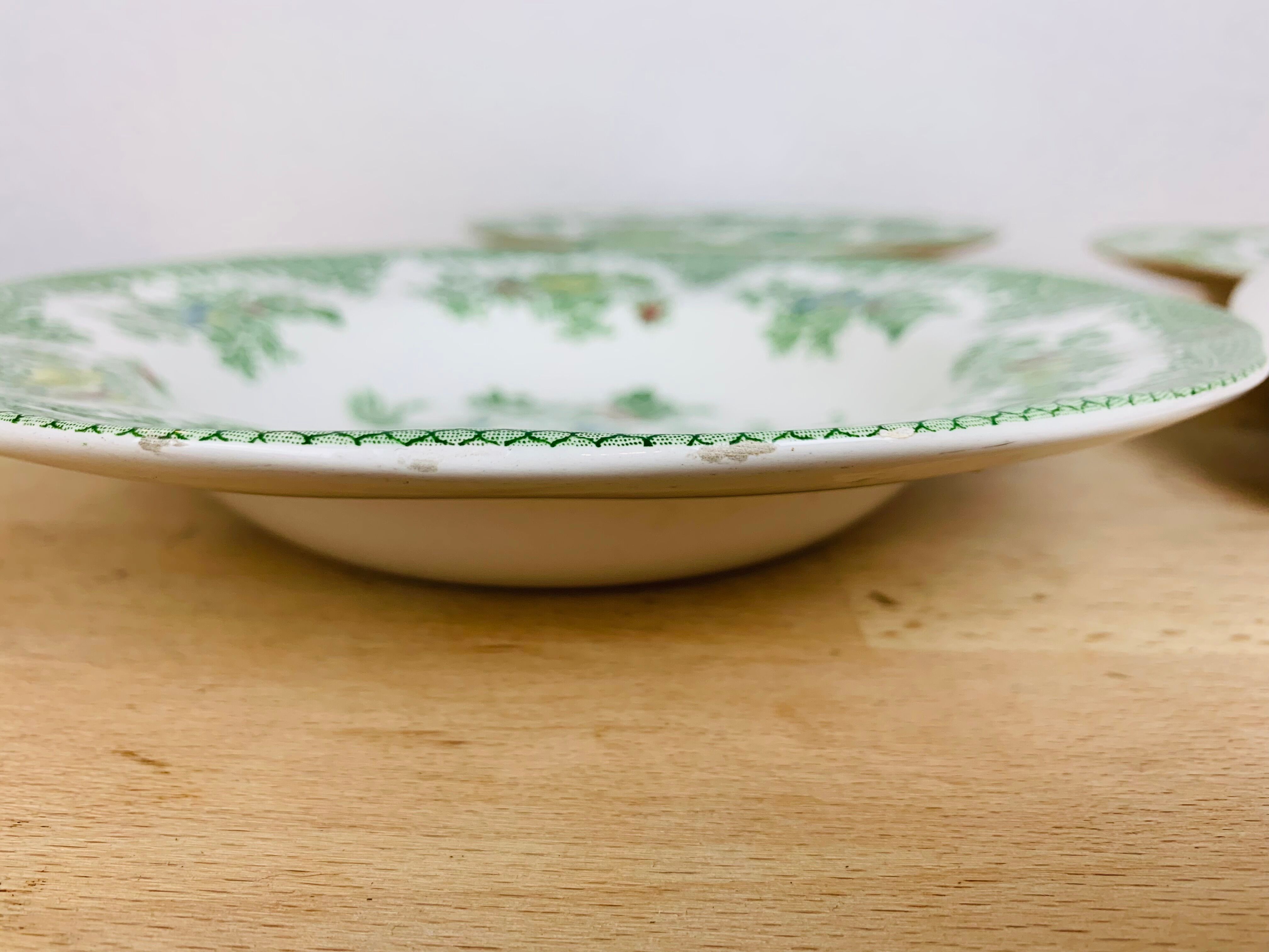 4 assiettes creuses Wedgwood Oriental Pheasants vert