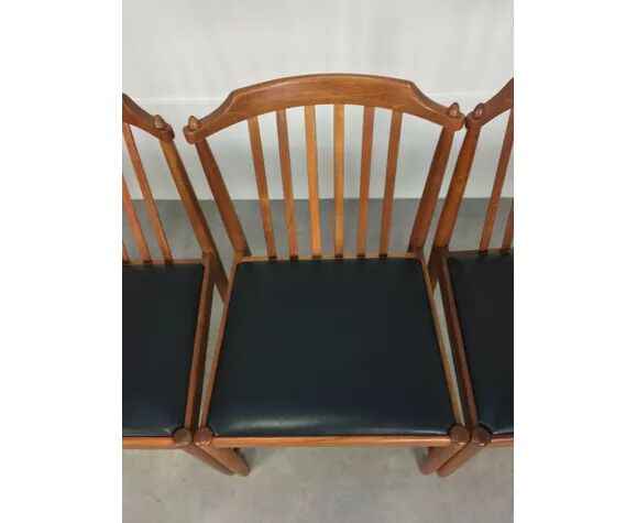 4 Scandinavian teak chairs with bars, 60s