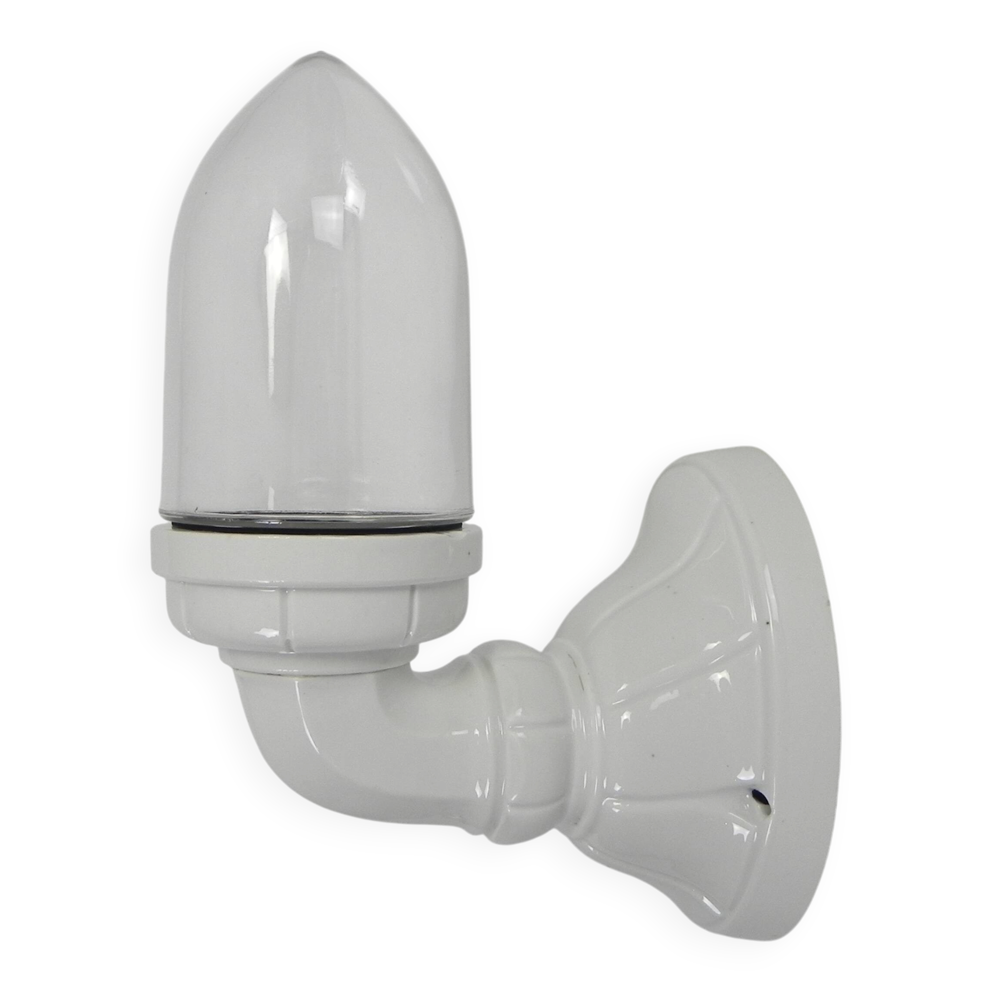 Wall lamp in porcelain with a transparent glass shade, 1930s.